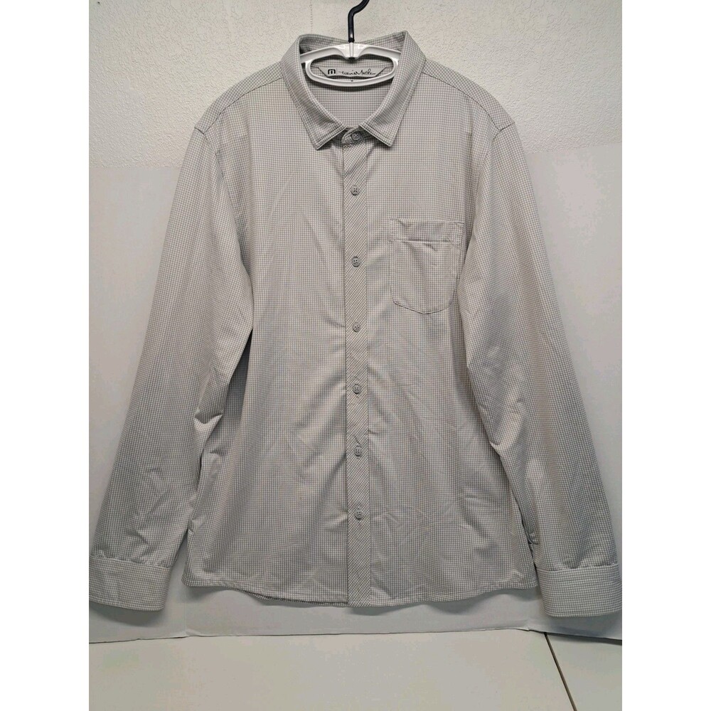 TRAVIS MATHEW Men’s Stretch Long Sleeve Button Down Shirt Gray Checked Large